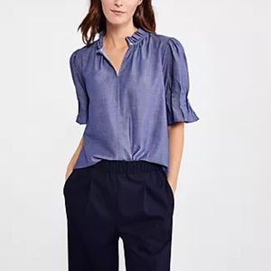NWT Ann Taylor Chambray Ruffle Top